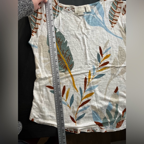 Cynthia Rowley Womens Size Large Short Sleeve 100% Linen Top Botanical Neutral - Picture 9 of 14